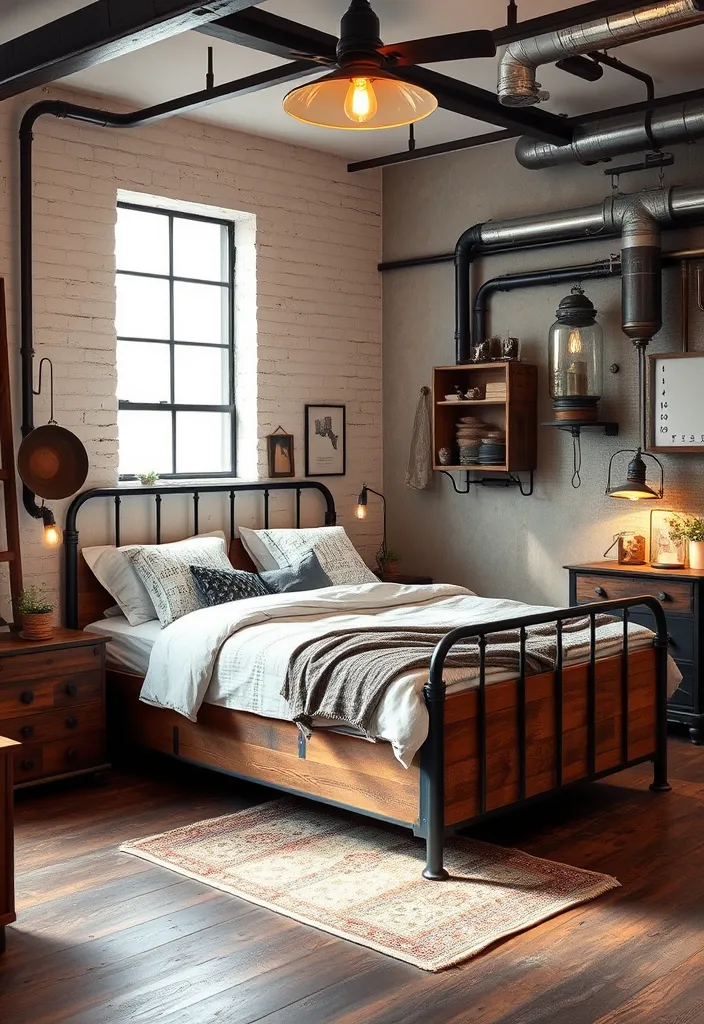 24 Stunning Corner Bed Designs to Maximize Your Space (You’ll Love #12!) - 17. Vintage Industrial Corner Bed