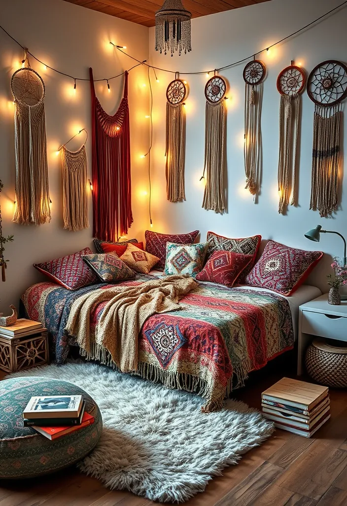 24 Stunning Corner Bed Designs to Maximize Your Space (You’ll Love #12!) - 2. Bohemian Chic Corner Bed