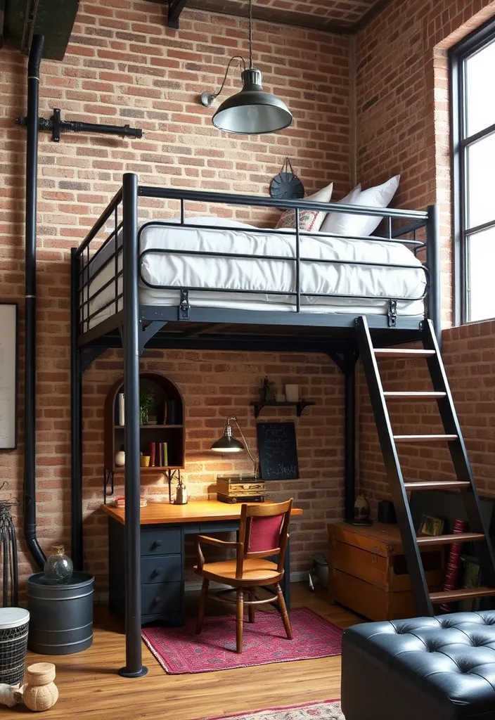 24 Stunning Corner Bed Designs to Maximize Your Space (You’ll Love #12!) - 3. Industrial Style Corner Loft Bed