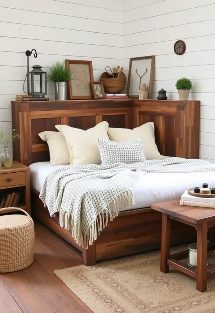 24 Stunning Corner Bed Designs to Maximize Your Space (You’ll Love #12!) - 4. Rustic Farmhouse Corner Bed