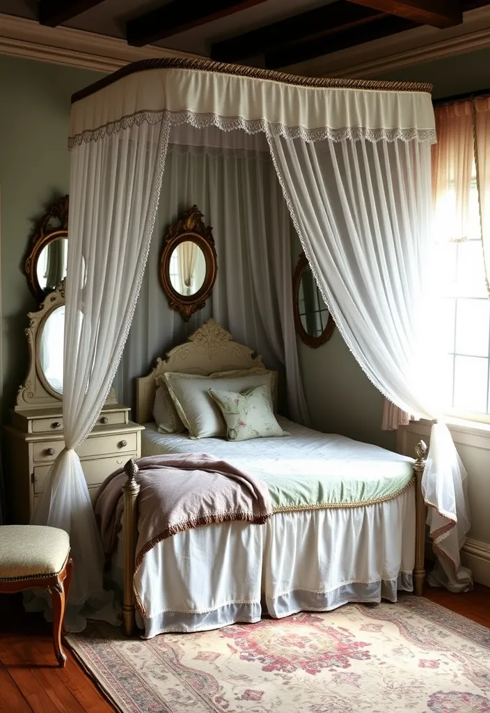 24 Stunning Corner Bed Designs to Maximize Your Space (You’ll Love #12!) - 8. Vintage Corner Bed with Canopy