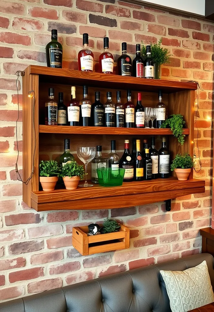 24 Stylish DIY Bar Shelf Ideas for Your Home Bar Designs - 1. Rustic Wooden Bar Shelf