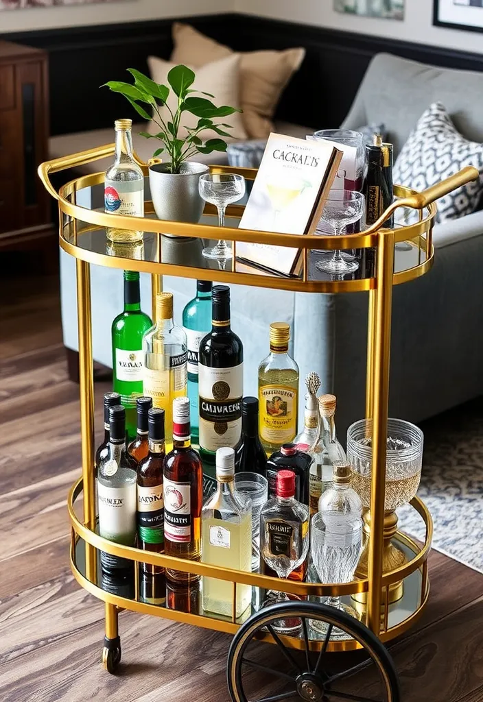 24 Stylish DIY Bar Shelf Ideas for Your Home Bar Designs - 10. Multi-tiered Bar Cart