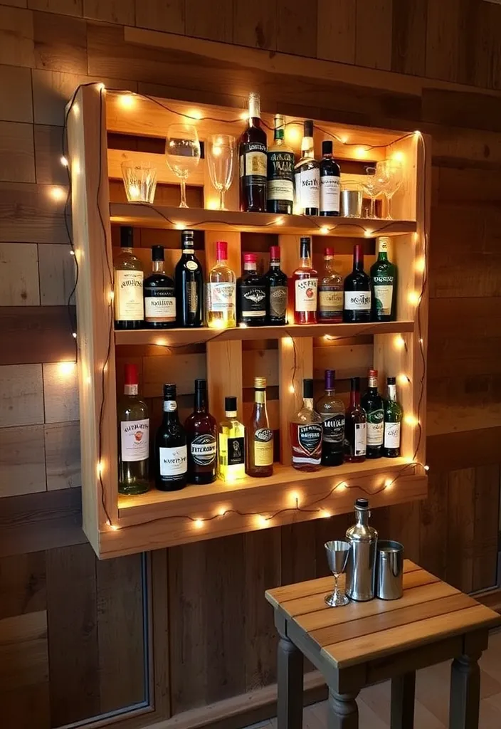 24 Stylish DIY Bar Shelf Ideas for Your Home Bar Designs - 11. DIY Pallet Bar Shelf