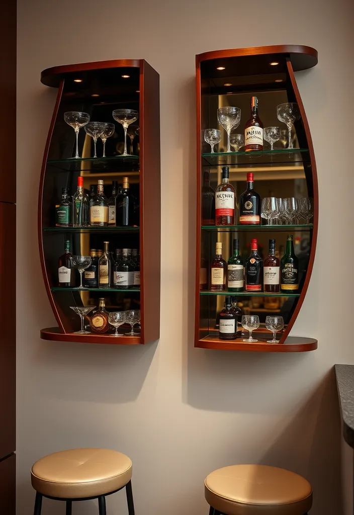 24 Stylish DIY Bar Shelf Ideas for Your Home Bar Designs - 12. Elegant Curved Shelves