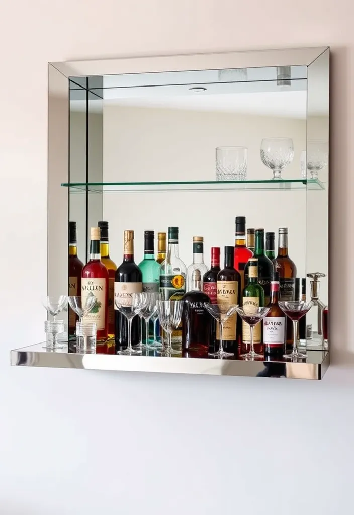 24 Stylish DIY Bar Shelf Ideas for Your Home Bar Designs - 13. Mirrored Bar Shelf