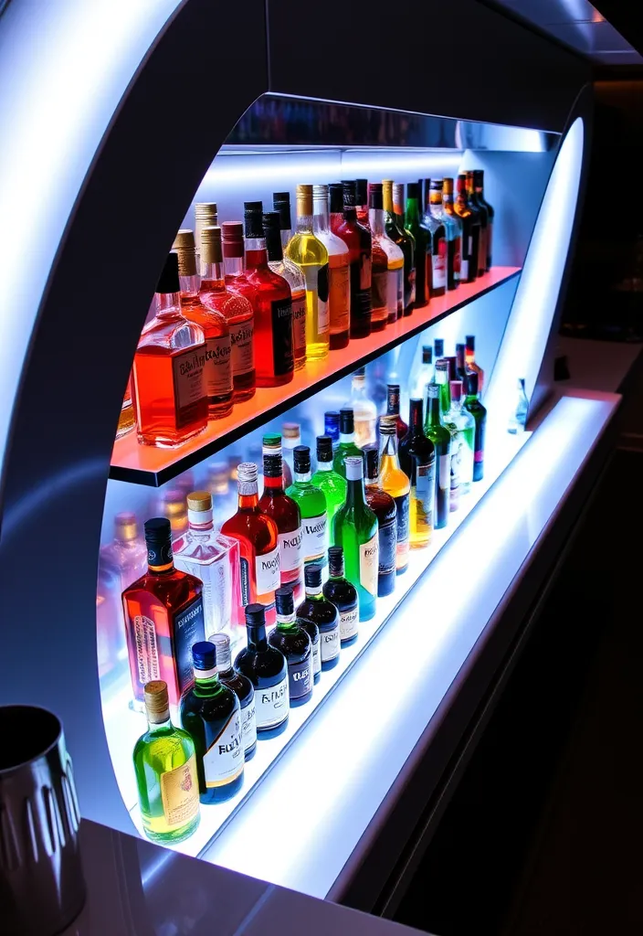 24 Stylish DIY Bar Shelf Ideas for Your Home Bar Designs - 15. Bar Shelf with Integrated Lighting