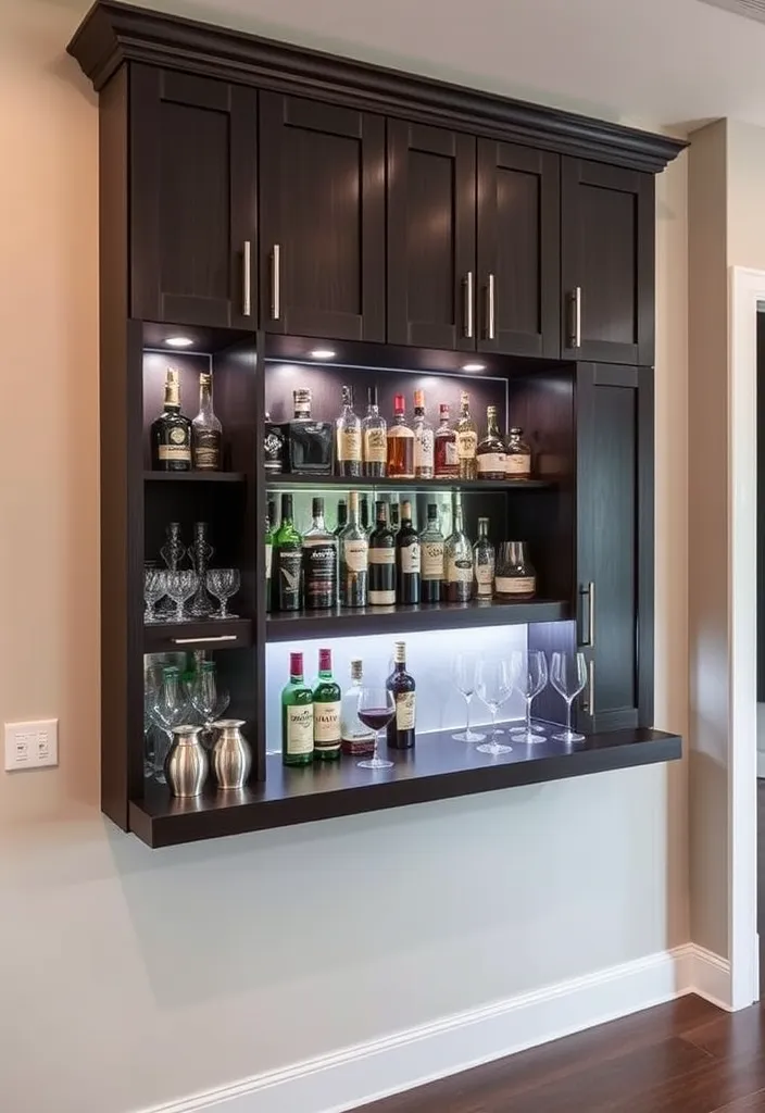 24 Stylish DIY Bar Shelf Ideas for Your Home Bar Designs - 18. Custom Built-in Bar Shelf