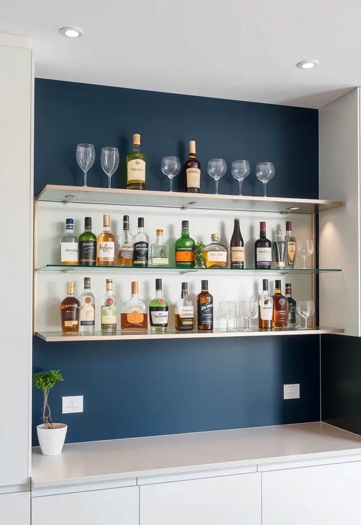 24 Stylish DIY Bar Shelf Ideas for Your Home Bar Designs - 2. Minimalist Floating Shelves