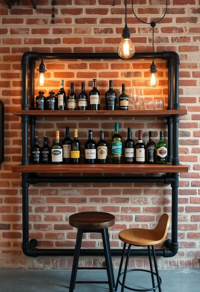 24 Stylish DIY Bar Shelf Ideas for Your Home Bar Designs - 3. Industrial Pipe Shelves