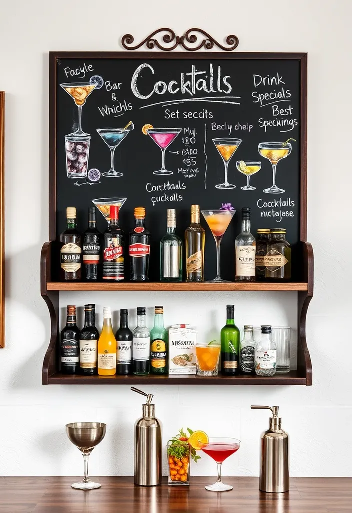 24 Stylish DIY Bar Shelf Ideas for Your Home Bar Designs - 7. Chalkboard Bar Shelf