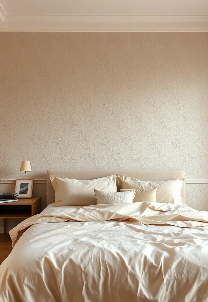 25 Beige Bedroom Ideas for Stylish Serenity - 11. Textured Wallpapers