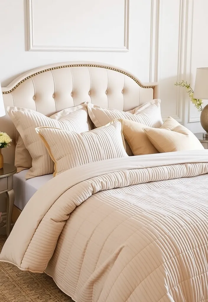 25 Beige Bedroom Ideas for Stylish Serenity - 14. Chic Beige Bedding