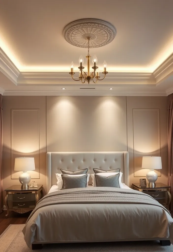 25 Beige Bedroom Ideas for Stylish Serenity - 15. Layered Lighting Elements