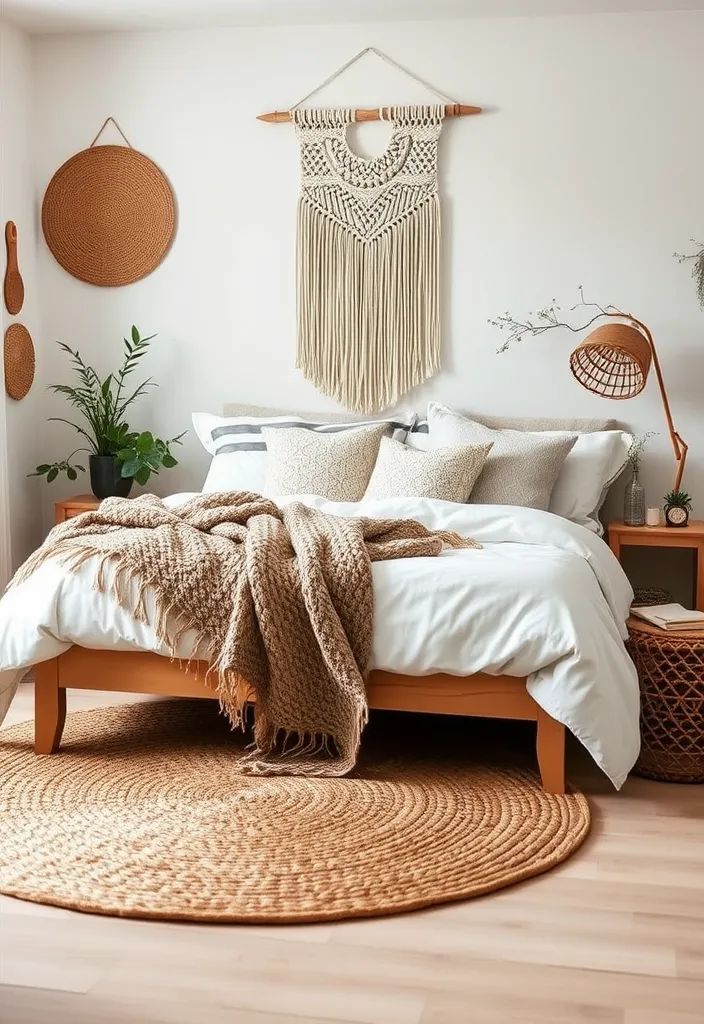 25 Boho Bedroom Ideas: Layer Textures & Eclectic Accents - 11. Woven Textiles