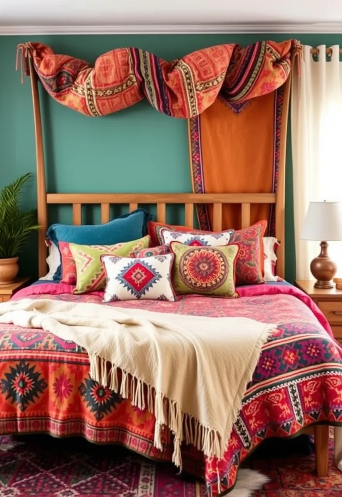 25 Boho Bedroom Ideas: Layer Textures & Eclectic Accents - 13. Bohemian Bedding