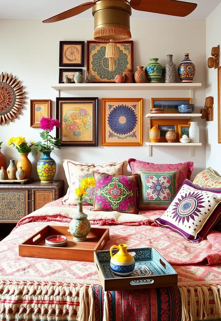 25 Boho Bedroom Ideas: Layer Textures & Eclectic Accents - 17. Colorful Accessories