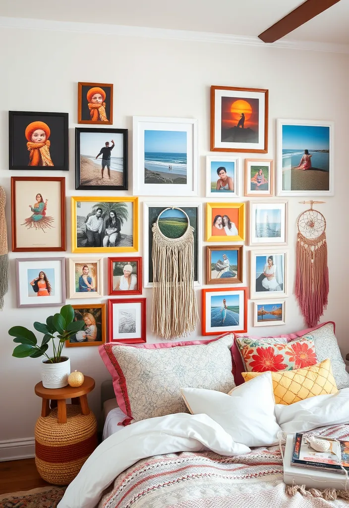 25 Boho Bedroom Ideas: Layer Textures & Eclectic Accents - 2. Eclectic Gallery Wall