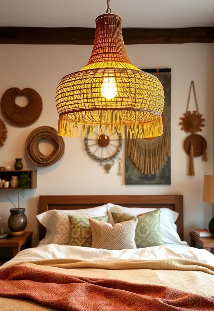 25 Boho Bedroom Ideas: Layer Textures & Eclectic Accents - 20. Boho-inspired Lighting Fixtures