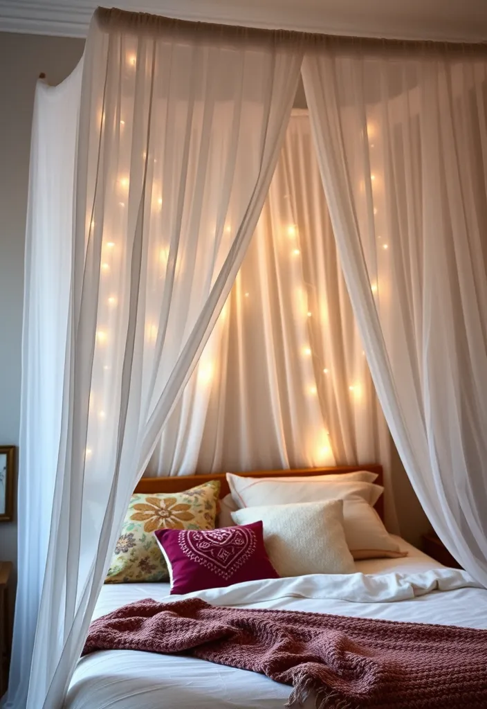 25 Boho Bedroom Ideas: Layer Textures & Eclectic Accents - 5. Dreamy Canopy