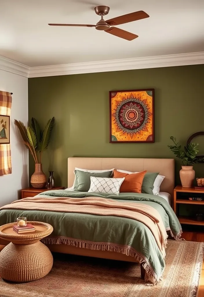 25 Boho Bedroom Ideas: Layer Textures & Eclectic Accents - 9. Earthy Color Palette