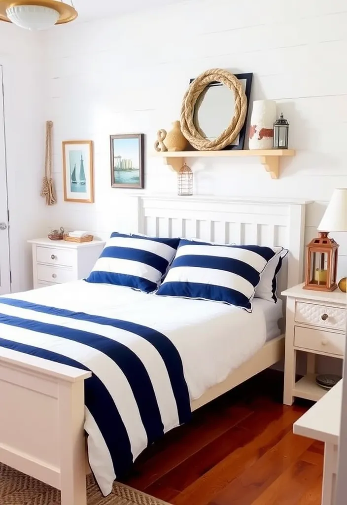 25 Coastal Bedroom Ideas for Dreamy Beach Vibes - 1. Nautical Stripes