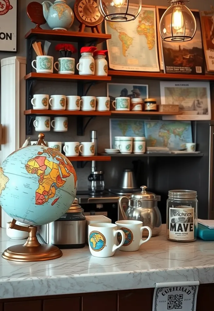 25 Creative DIY Home Coffee Bar Ideas to Perk Up Your Mornings - 10. Travel-Inspired Coffee Bar