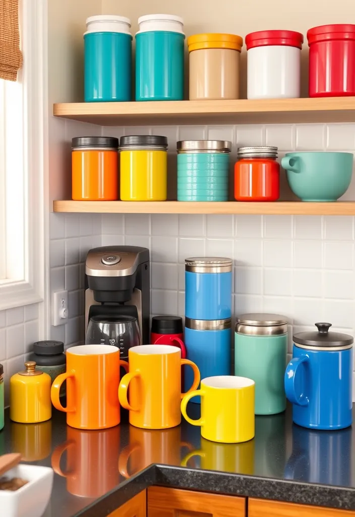 25 Creative DIY Home Coffee Bar Ideas to Perk Up Your Mornings - 11. Color-Coded Coffee Station