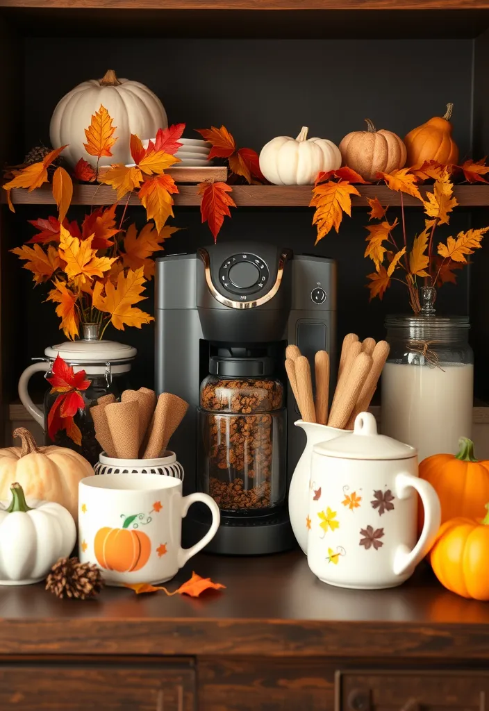 25 Creative DIY Home Coffee Bar Ideas to Perk Up Your Mornings - 15. Seasonal Coffee Bar Decor