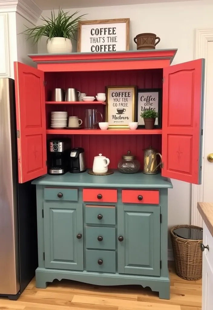 25 Creative DIY Home Coffee Bar Ideas to Perk Up Your Mornings - 7. Coffee Bar in a Repurposed Cabinet