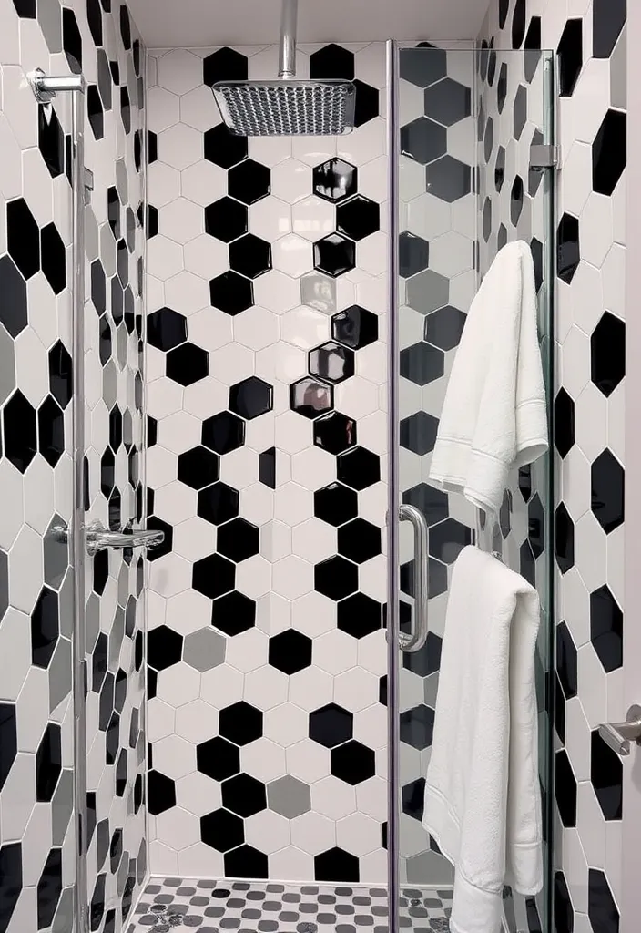 25 Creative Small Bathroom Shower Tile Ideas You'll Love - 1. Bold Geometric Patterns