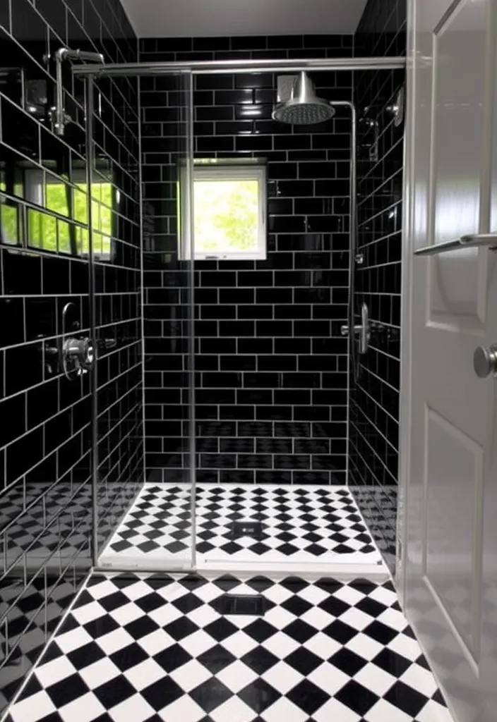 25 Creative Small Bathroom Shower Tile Ideas You'll Love - 10. Black and White Elegance