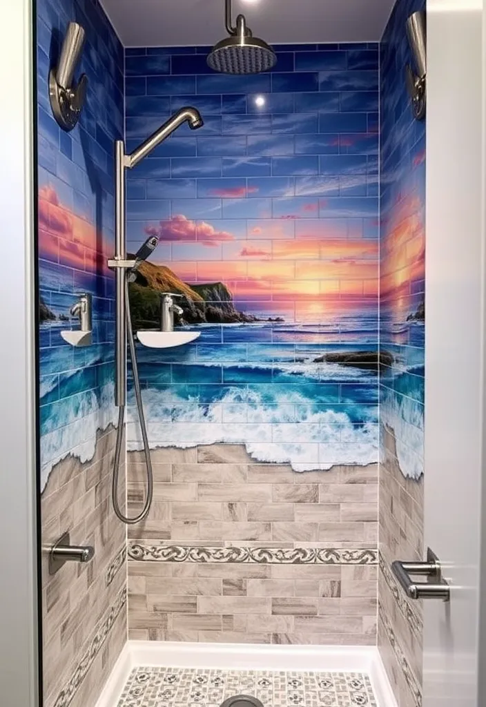 25 Creative Small Bathroom Shower Tile Ideas You'll Love - 14. Artistic Tile Murals