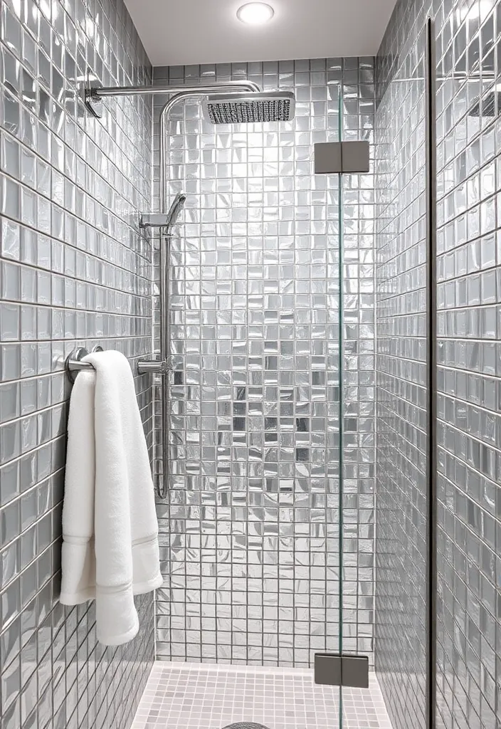 25 Creative Small Bathroom Shower Tile Ideas You'll Love - 15. Reflective Surfaces