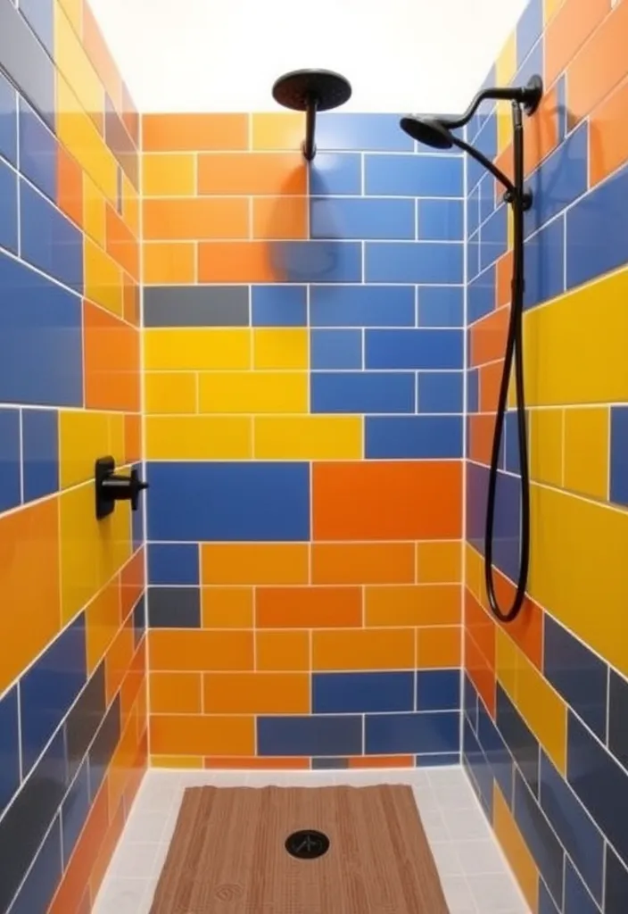 25 Creative Small Bathroom Shower Tile Ideas You'll Love - 17. Color-Blocked Tiles