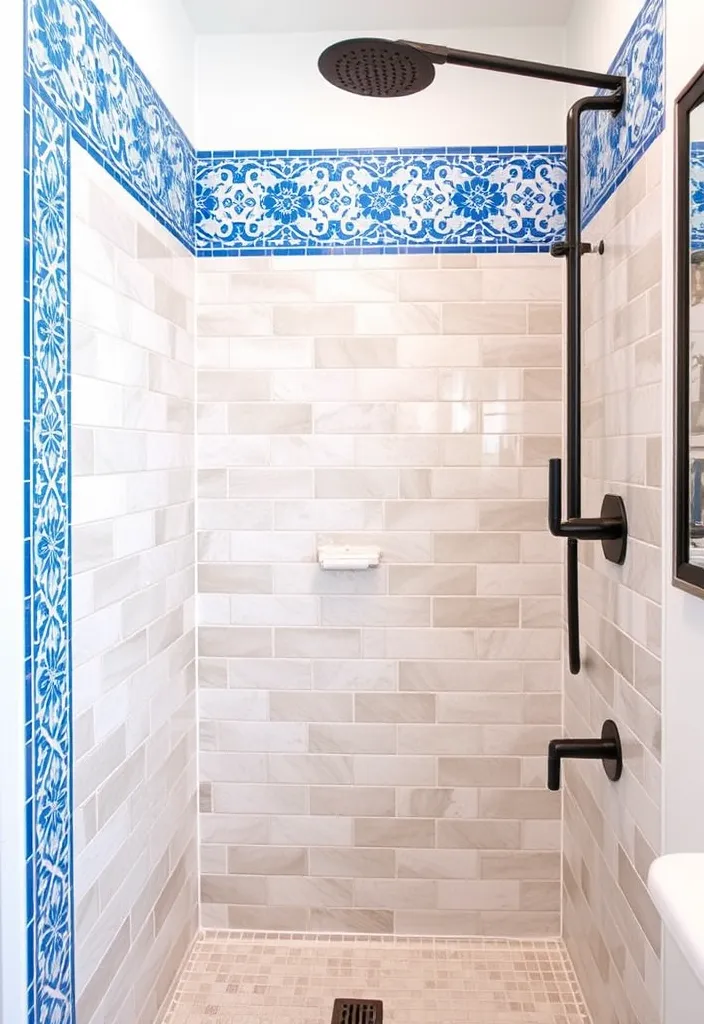 25 Creative Small Bathroom Shower Tile Ideas You'll Love - 21. Statement Borders