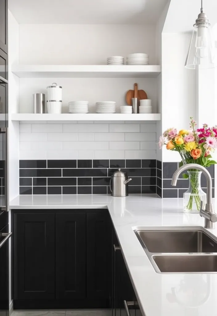 25 Striking Black Kitchen Cabinet Ideas That Add Depth Without the Dark! - 1. Bold Contrast with White Accents