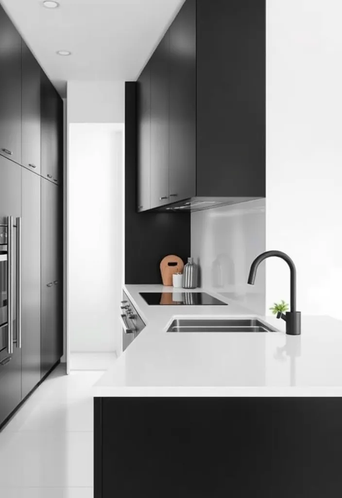 25 Striking Black Kitchen Cabinet Ideas That Add Depth Without the Dark! - 7. Minimalist Black Kitchen Design