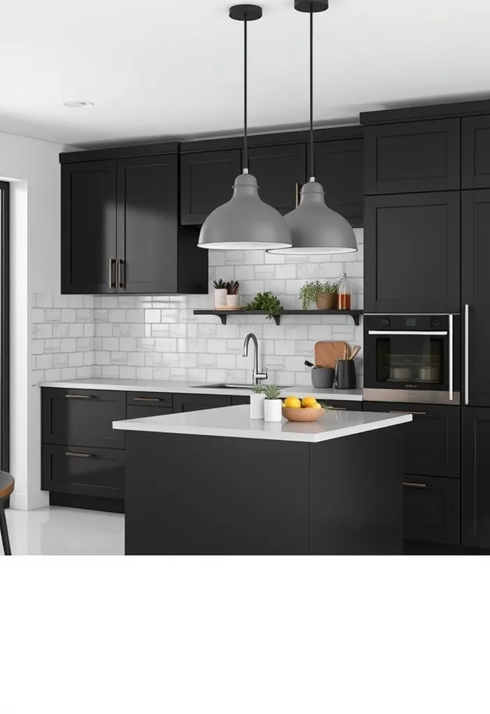 25 Striking Black Kitchen Cabinet Ideas That Add Depth Without the Dark! - 9. Monochromatic Black and Gray Scheme