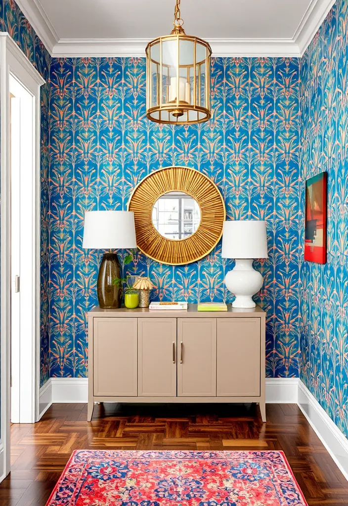 25 Stunning Entryway Decor Ideas to Transform Your Home from Drab to Fab! - 15. Bold Wallpaper