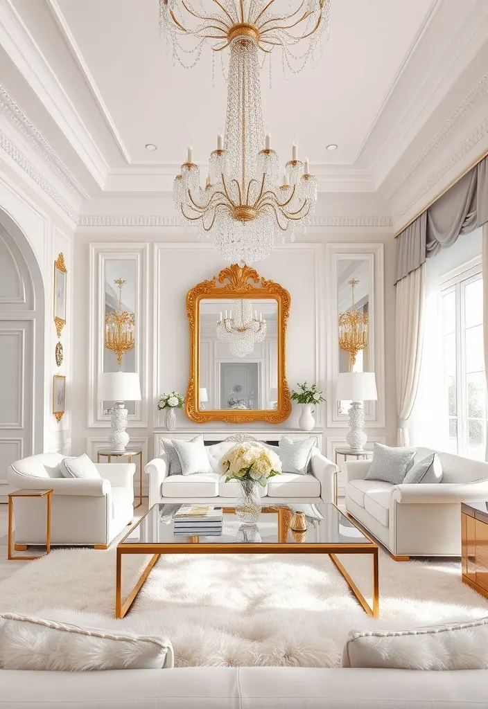 25 Stunning Luxury White Living Rooms That Will Make Your Jaw Drop - 2. Glamorous Metallic Accents