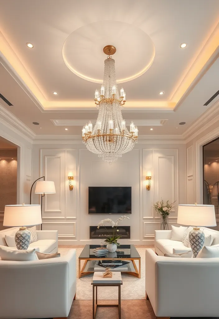 25 Stunning Luxury White Living Rooms That Will Make Your Jaw Drop - 6. Layered Lighting