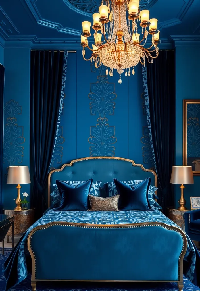 26 French Blue Bedroom Ideas for Timeless Elegance That Will Leave You Breathless! - 8. Art Deco Inspiration