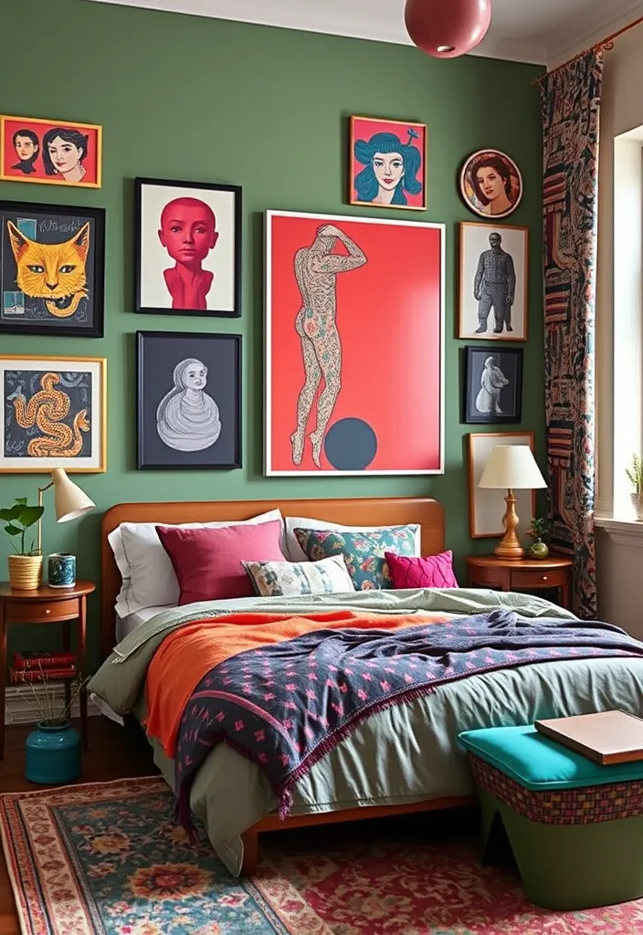 26 Sage Green Bedroom Ideas That'll Make You Want to Redecorate ASAP! - 10. Artistic Expression