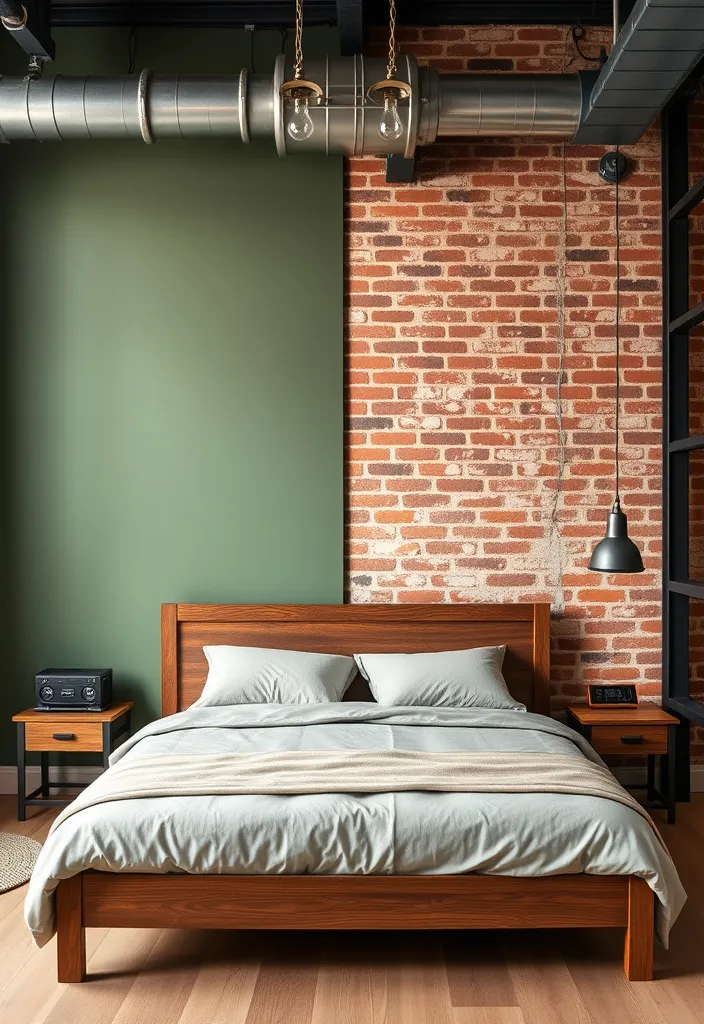 26 Sage Green Bedroom Ideas That'll Make You Want to Redecorate ASAP! - 15. Industrial Edge