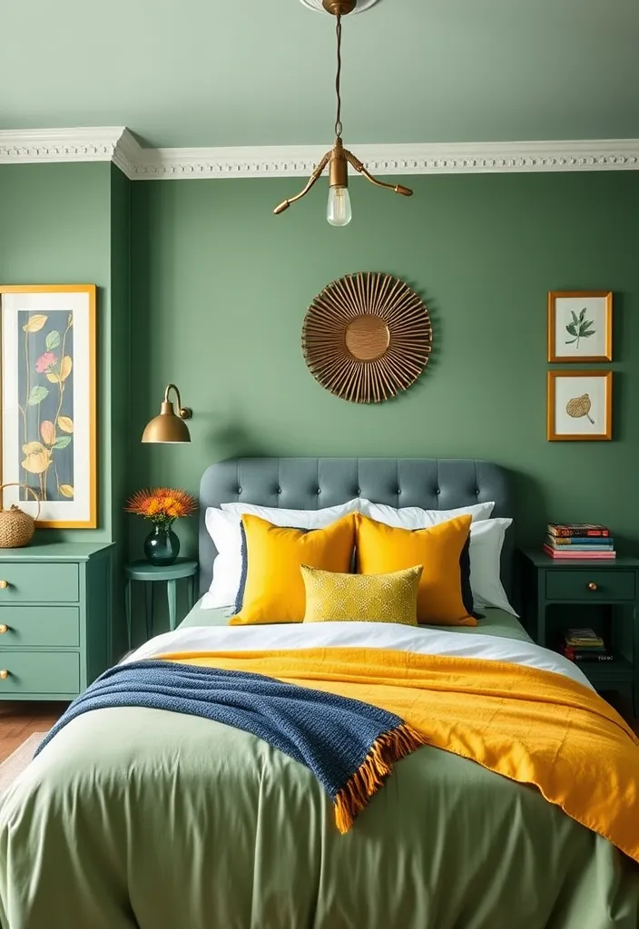 26 Sage Green Bedroom Ideas That'll Make You Want to Redecorate ASAP! - 18. Bold Accents