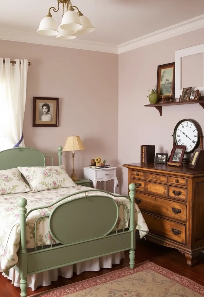 26 Sage Green Bedroom Ideas That'll Make You Want to Redecorate ASAP! - 6. Vintage Charm