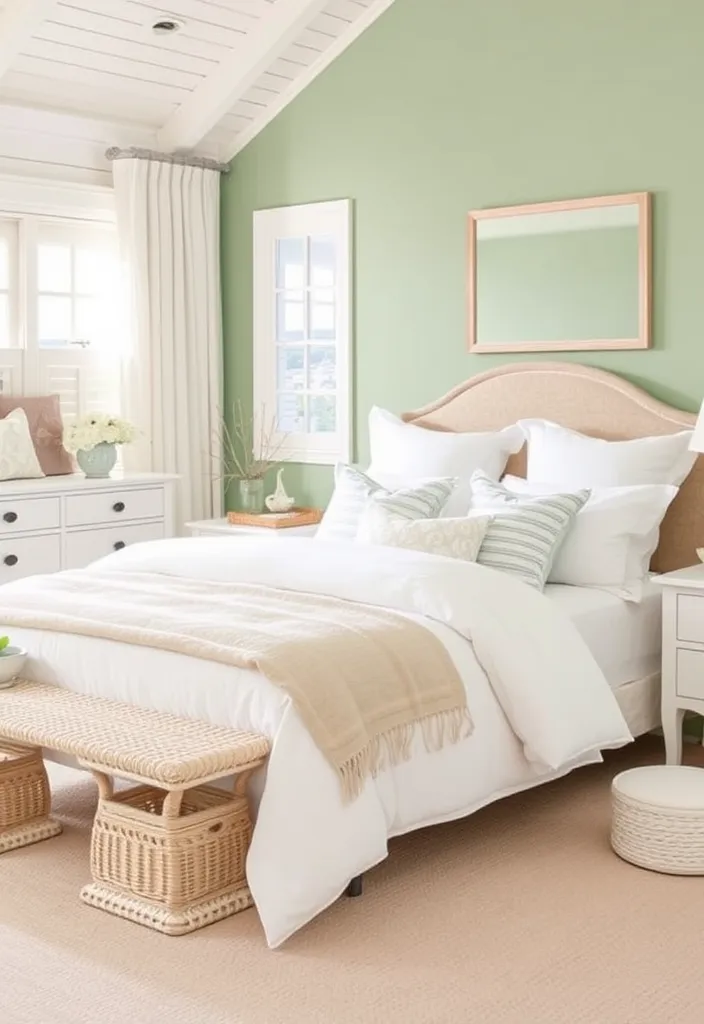 26 Sage Green Bedroom Ideas That'll Make You Want to Redecorate ASAP! - 7. Coastal Calm