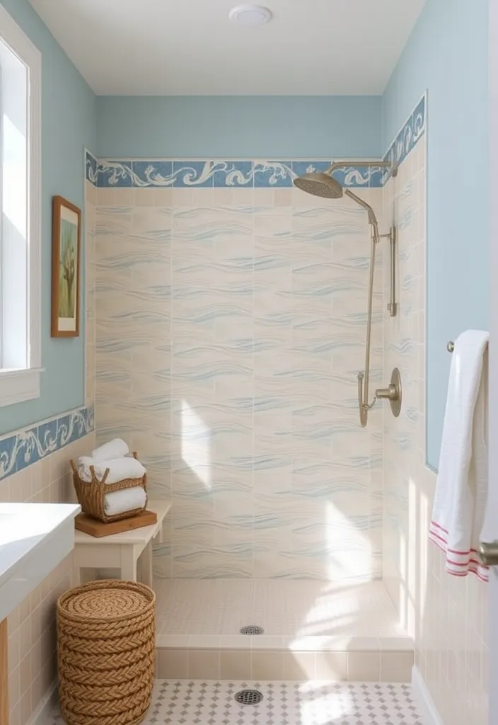 26 Stylish Shower Tile Trim Ideas That Will Transform Your Bathroom into a Spa Oasis! - 15. Coastal-inspired Trim