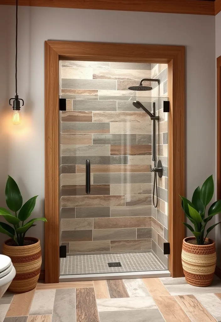 26 Stylish Shower Tile Trim Ideas That Will Transform Your Bathroom into a Spa Oasis! - 2. Rustic Wood-Look Tile Trim